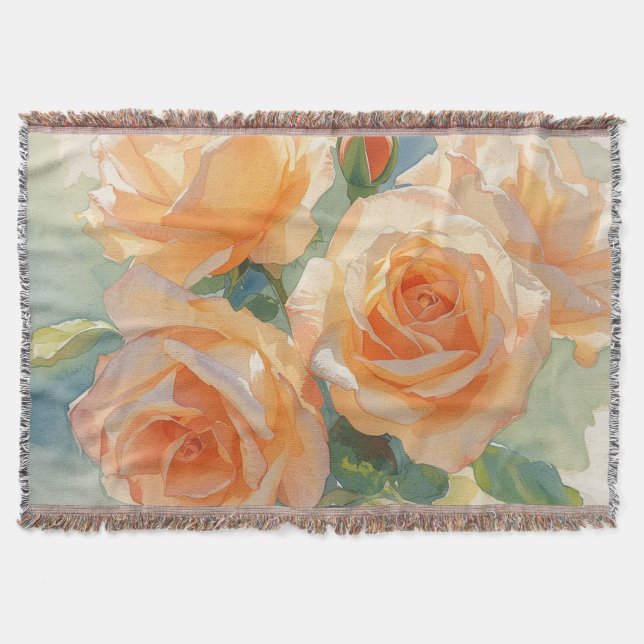 Orangene Aquarell-Rosen Impressionismus Decke (Vorderseite)