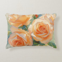 Orangene Aquarell-Rosen Impressionismus Dekokissen
