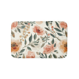 Orangene Aquarellblumen Botanische Malerei Badematte