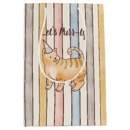 Orangene Aquarellkatze, Rosa, Gelb, Blaue Streifen Mittlere Geschenktüte