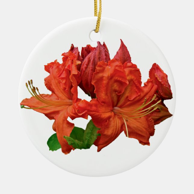 Orangene Azaleenblüten Keramikornament (Vorne)