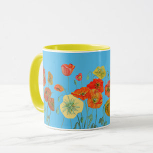 Orangene Blaue Shabby Mohn Mohnblumen Aquarell Tas Tasse