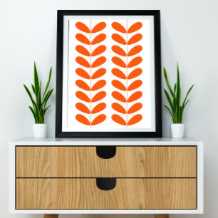 Orangene Blütenknospen im Mid-Century-Modern-Stil Poster