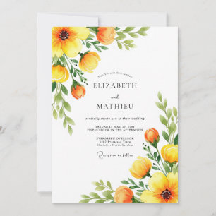 Orangene botanische Blumzeit-Hochzeit Einladung