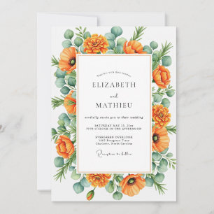 Orangene botanische Hochzeit der Freude Einladung