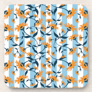 Orangene Daisy Navy-Weinrebe Aqua-Blau-Streifenmus Getränkeuntersetzer