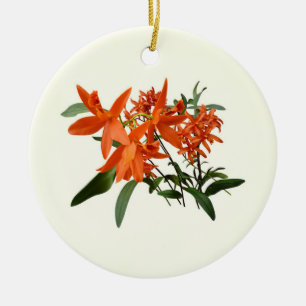 Orangene Epidendrum-Orchidee Keramik Ornament