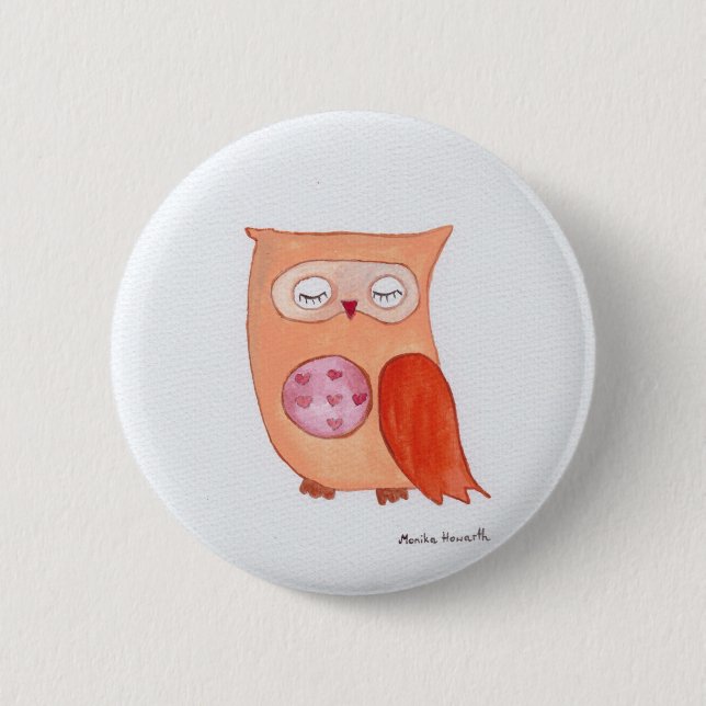 Orangene Eule Button (Vorderseite)