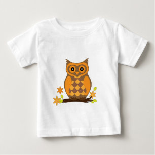 Orangene Eule sitzt mit Blumen Baby T-shirt