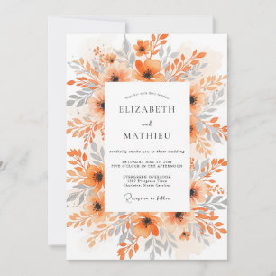 Orangene exquisite Wasserfarben-Hochzeit Einladung