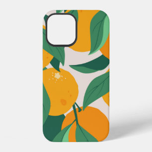 Orangene Früchte und Blätter nahtloses Muster iPhone 12 Hülle