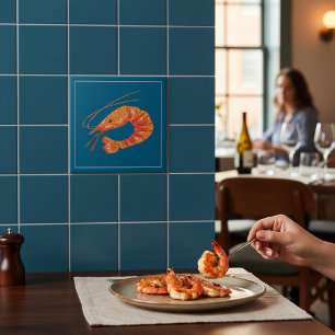 Orangene Garnelen Meer Frücht Illustration Fliese