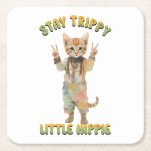 Orangene getigerte Katze Boho Stay Trippy Little H Rechteckiger Pappuntersetzer