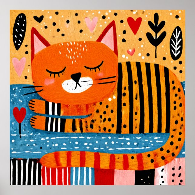 Orangene getigerte Katze, farbenfrohes Design, Poster (Vorne)