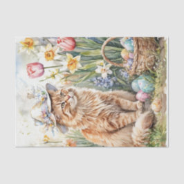 Orangene getigerte Katze im Hut Osterkorb  Seidenpapier