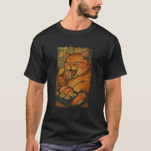 Orangene getigerte Katze isst Sushi japanischer Vi T-Shirt