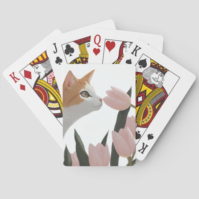 Orangene Getigerte Katze Tulpe Liebe Spielkarten (Rückseite)