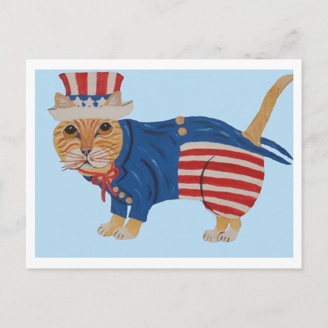 Orangene getigerte Katze Uncle Sam Ankündigungspostkarte (Vorderseite)
