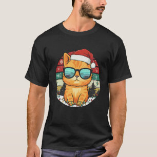 Orangene getigerte Katze Weihnachtslichter Retro W T-Shirt
