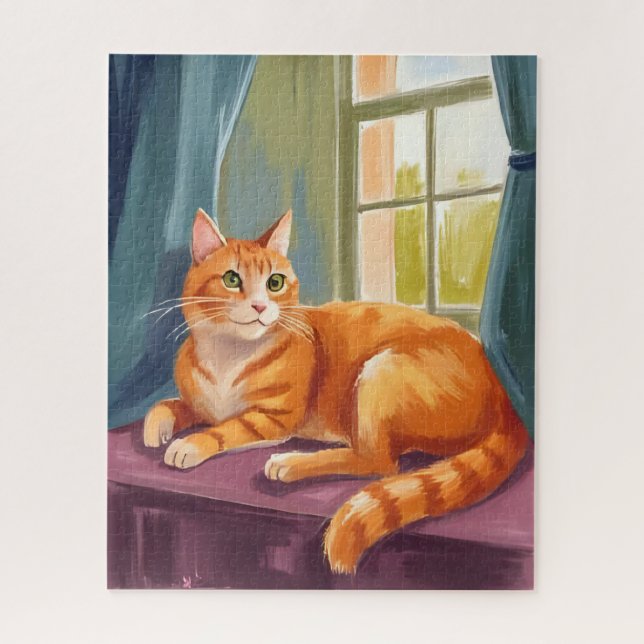 Orangene getigerte Katzen-Wasserfarbe Haustier Puzzle (Vertikal)