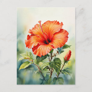Orangene Hibiskus-Wasserfarben-Blume mit individue Postkarte