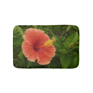 Orangene Hibiskusblume Tropische Blüten Badematte