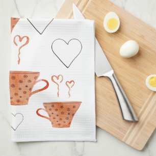 Orangene Kaffeetassen In Love Aquarell-Illustratio Geschirrtuch