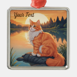 Orangene Katze am See Ornament Aus Metall