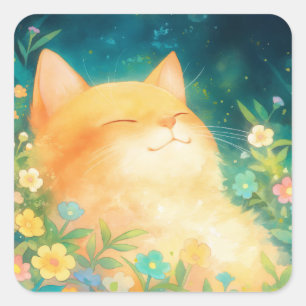 Orangene Katze friedlicher Schlaf Quadratischer Aufkleber