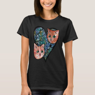 Orangene Katze Herz Valentinstag Katzen T-Shirt
