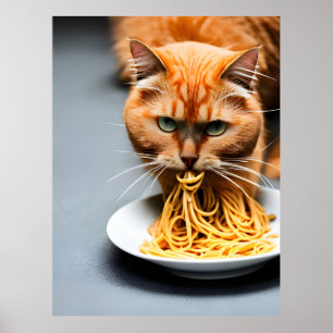 Orangene Katze isst Spaghetti Poster