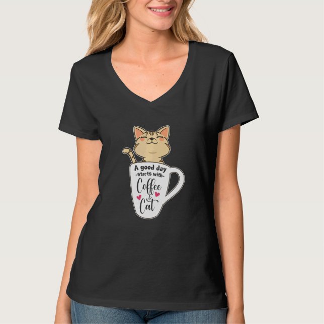 Orangene Katze Kaffeetasse Katze T-Shirt (Vorderseite)