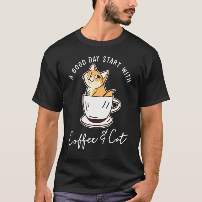 Orangene Katze Kaffeetasse Katze T-Shirt (Vorderseite)