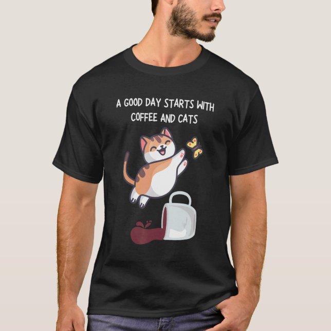 Orangene Katze Kaffeetasse Katze T-Shirt (Vorderseite)