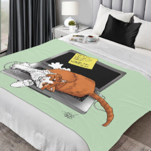 Orangene Katze Lustiger Laptop Grüne Arbeit Zuhaus Fleecedecke