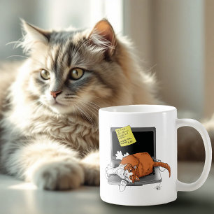 Orangene Katze Lustiger Laptop Grüne Arbeit Zuhaus Kaffeetasse
