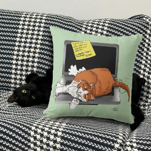 Orangene Katze Lustiger Laptop Grüne Arbeit Zuhaus Kissen
