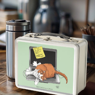 Orangene Katze Lustiger Laptop Grüne Arbeit Zuhaus Metall Brotdose