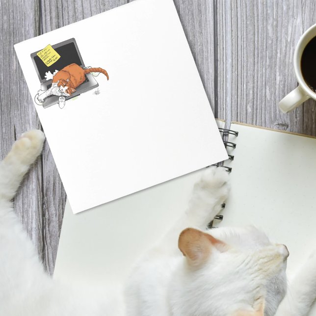Orangene Katze Lustiger Laptop Grüne Arbeit Zuhaus Notizblock (Von Creator hochgeladen)