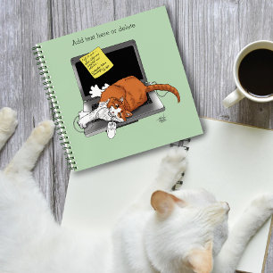 Orangene Katze Lustiger Laptop Grüne Arbeit Zuhaus Notizbuch