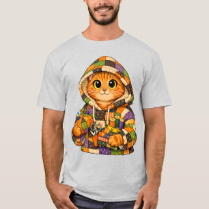 Orangene Katze trägt ein T-Shirt mit umgenutzter P