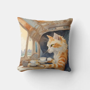 Orangene Katze trinkt Tee  Kissen
