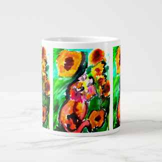 Orangene Katze und Sonnenblumen Jumbo-Tasse