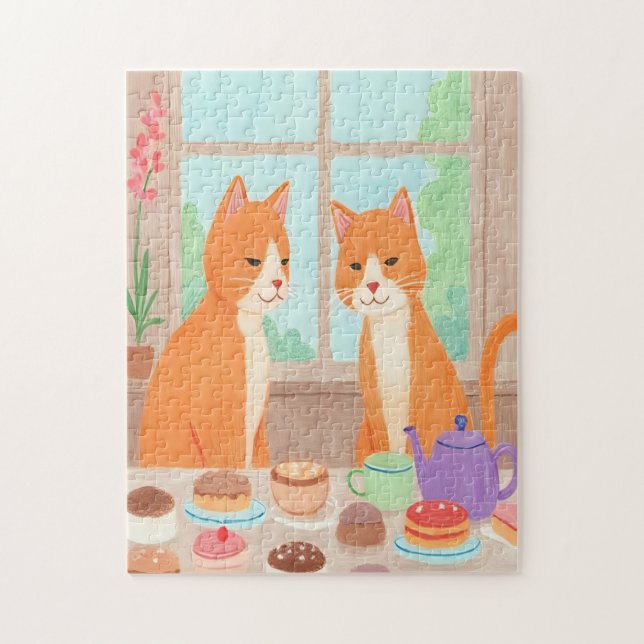 Orangene Katzen & Teeparty-Puzzle Puzzle (Vertikal)