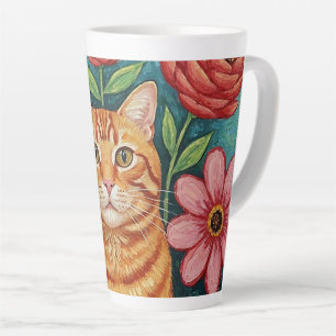 Orangene Katzen-Volkskunst-Blumen Milchtasse