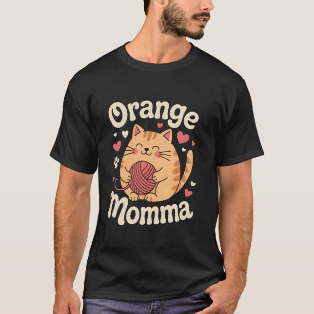 Orangene Katzenmama T-Shirt (Vorderseite)