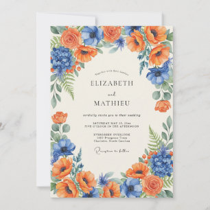 Orangene Kobalt-Mohn-Hochzeit Einladung