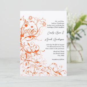 Orangene Korallen-Vögel & Schlaufen Hochzeitseinla Einladung