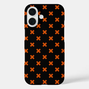 Orangene Kreuzstiche auf Schwarz iPhone 16 Hülle