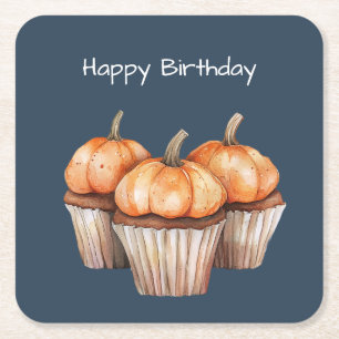 Orangene Kürbis-Cupcakes Geburtstag Rechteckiger Pappuntersetzer